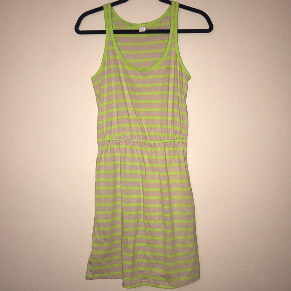 Green and tan striped sun dress